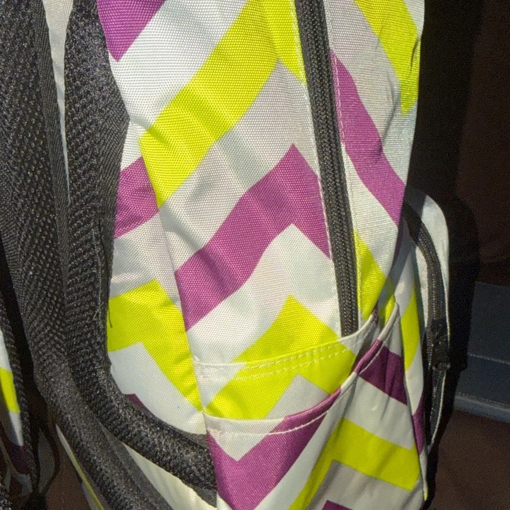 NWT Full unisex style Tilt Chevron Backpack in Purple, Yellow, White